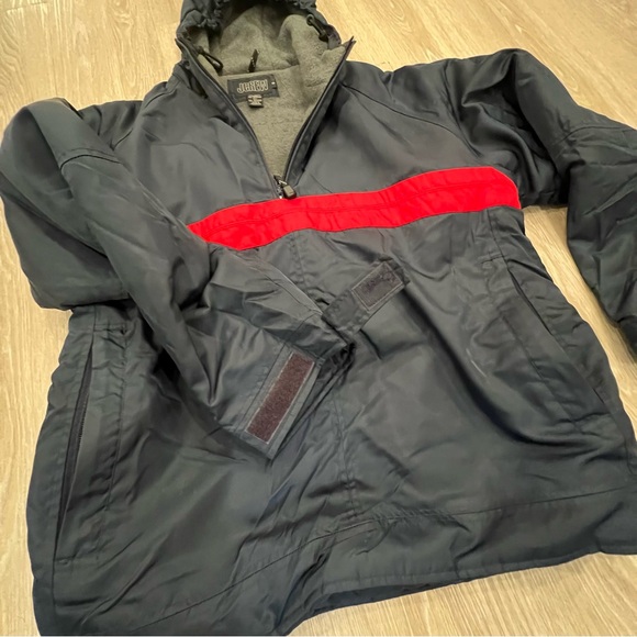 Vintage J Crew Men's Anorak Half Zip Hooded Jacket S Blue Red Fleece Interior - Picture 5 of 8